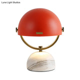 Modern Black/Red Domed Table Lamp With Marble Base - Bedroom Metal Light