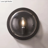 Modern Black Round Wall Sconce With Clear Crystal Accent - Stylish Metal 1 Bulb Light For Hallway