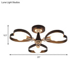 Modern Black Semi Flush Mount Ceiling Lamp With Heart Shade Crystal Ball - 3/6 Heads
