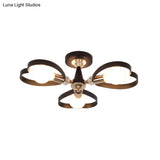 Modern Black Semi Flush Mount Ceiling Lamp With Heart Shade Crystal Ball - 3/6 Heads