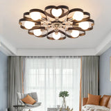 Modern Black Semi Flush Mount Ceiling Lamp With Heart Shade Crystal Ball - 3/6 Heads 8 /