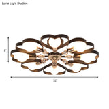 Modern Black Semi Flush Mount Ceiling Lamp With Heart Shade Crystal Ball - 3/6 Heads