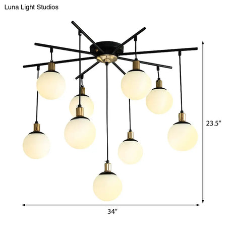 Modern Black Starburst Chandelier With Opal Glass - Elegant Hanging Lamp For Bedroom 4/7/9 Lights