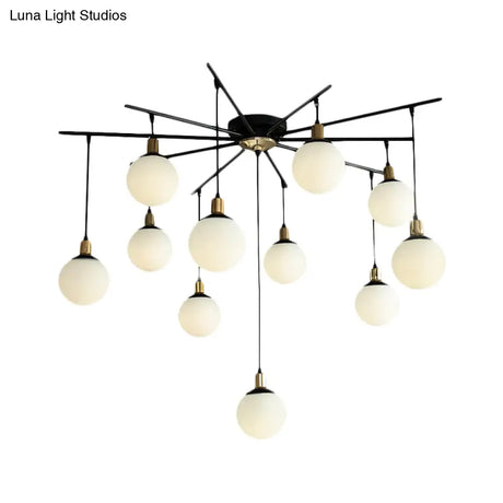 Modern Black Starburst Chandelier With Opal Glass - Elegant Hanging Lamp For Bedroom 4/7/9 Lights