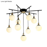 Modern Black Starburst Chandelier With Opal Glass - Elegant Hanging Lamp For Bedroom 4/7/9 Lights