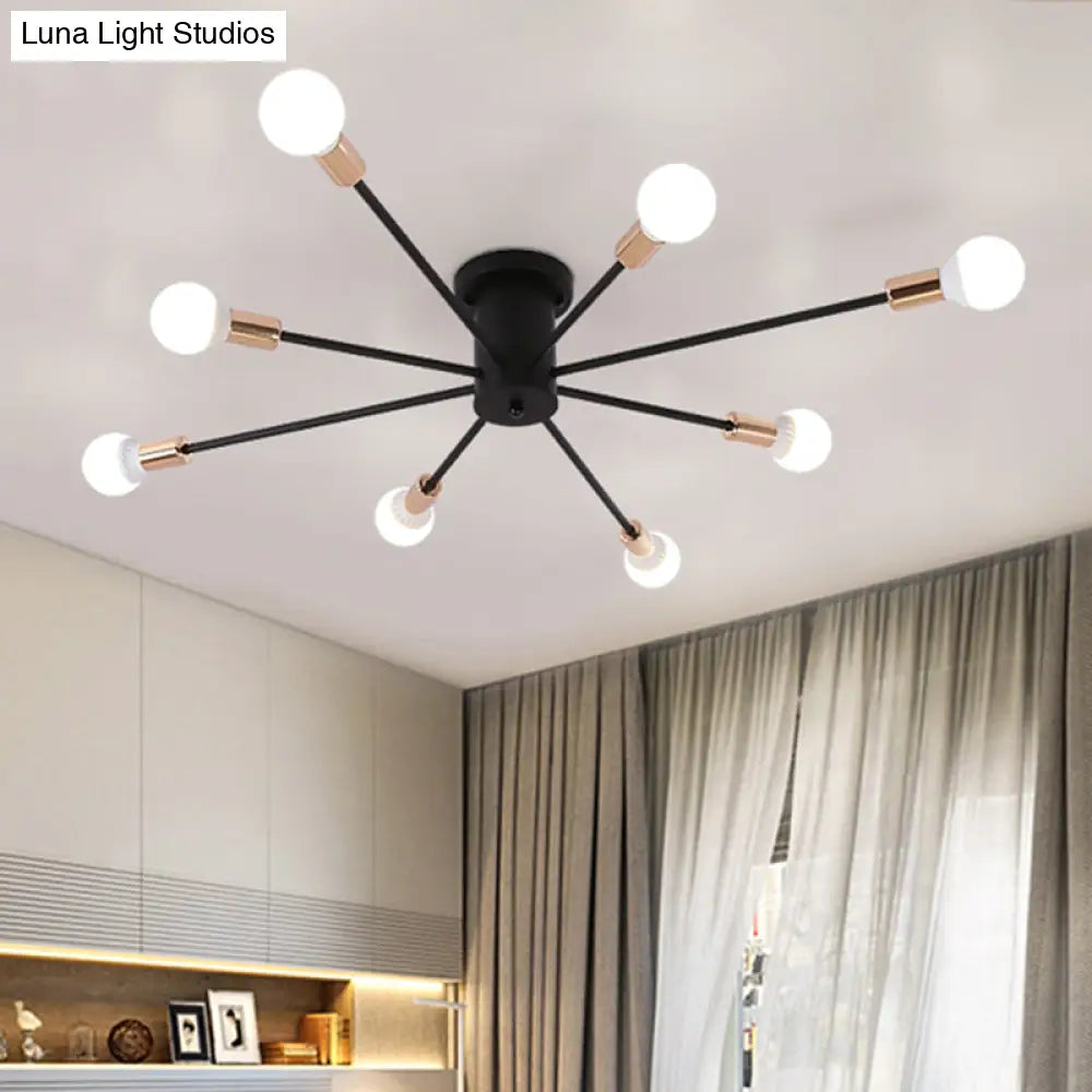 Modern Black Starburst Semi Flush Ceiling Light With Bare Bulb Design - 6/8/10 Lights Ideal For