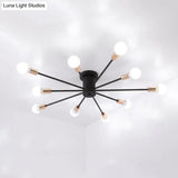Modern Black Starburst Semi Flush Ceiling Light With Bare Bulb Design - 6/8/10 Lights Ideal For