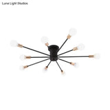 Modern Black Starburst Semi Flush Ceiling Light With Bare Bulb Design - 6/8/10 Lights Ideal For