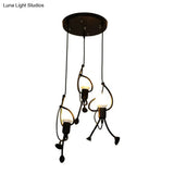 Modern Black Stick Figure Ceiling Light - 3-Bulb Metal Hanging Fixture