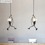 Modern Black Stickman Pendant Light Kit - Small Artistic Hanging Lamp With 1-Light Metal Ceiling