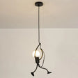 Modern Black Stickman Pendant Light Kit - Small Artistic Hanging Lamp With 1-Light Metal Ceiling
