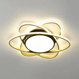 Modern Black Surface Mount Led Ceiling Light With Metallic Floral Design / 23’ Remote Control