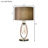 Modern Black Table Lamp With Crystal Drop And Oval Base - Fabric Cylinder Shade + 1 Bulb Night Light
