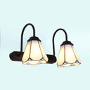 Modern Black Vanity Wall Light With Tiffany White/Blue Glass Cone Sconces - Ideal For Bedroom White