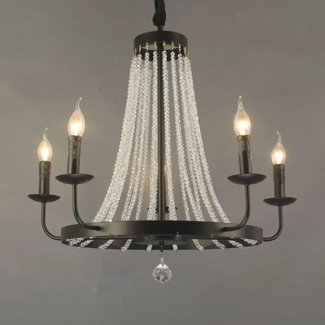 Modern Black Wagon Wheel Chandelier With Crystal Accents - Classic Metal Pendant Lighting Fixture 5