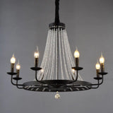 Modern Black Wagon Wheel Chandelier With Crystal Accents - Classic Metal Pendant Lighting Fixture 8