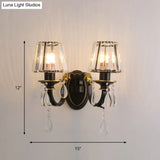 Modern Black Wall Lamp With Crystal Prisms Shade - Stylish Half-Head Light Fixture