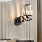 Modern Black Wall Sconce Light With Crystal Shade - Stylish Living Room Lamp