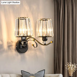 Modern Black Wall Sconce Light With Crystal Shade - Stylish Living Room Lamp