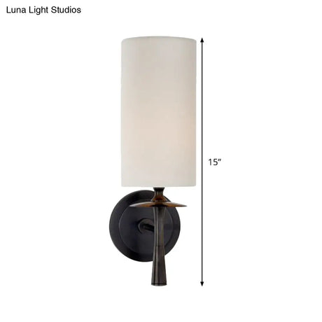 Modern Black Wall Sconce Light With White Glass Shade - 1 Head Cylindrical Fixture