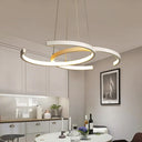 Modern Black/White 2 C-Frame Led Chandelier Pendant With Warm/White Down Lighting White / Warm