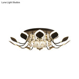 Modern Black/White Crystal Ceiling Light With Raindrop Shade – 10/12 Heads Parlor Flush Mount