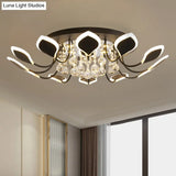 Modern Black/White Crystal Ceiling Light With Raindrop Shade – 10/12 Heads Parlor Flush Mount