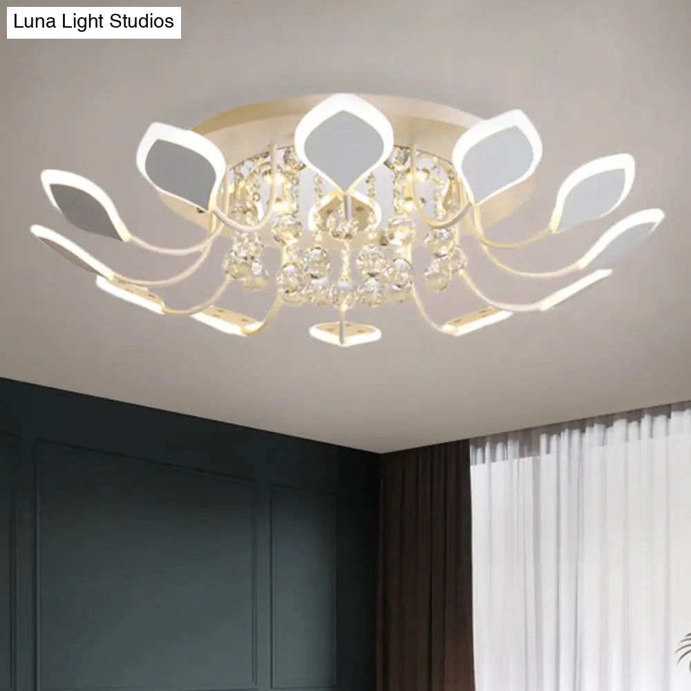 Modern Black/White Crystal Ceiling Light With Raindrop Shade – 10/12 Heads Parlor Flush Mount