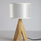 Modern Black/White Cylinder Table Lamp With Wood Tripod Stand White