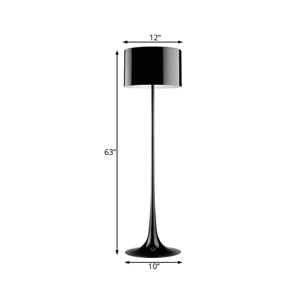 Modern Black/White Drum Shade Floor Lamp - 1-Light Aluminum Light 12/16 Width Ideal For Living Room