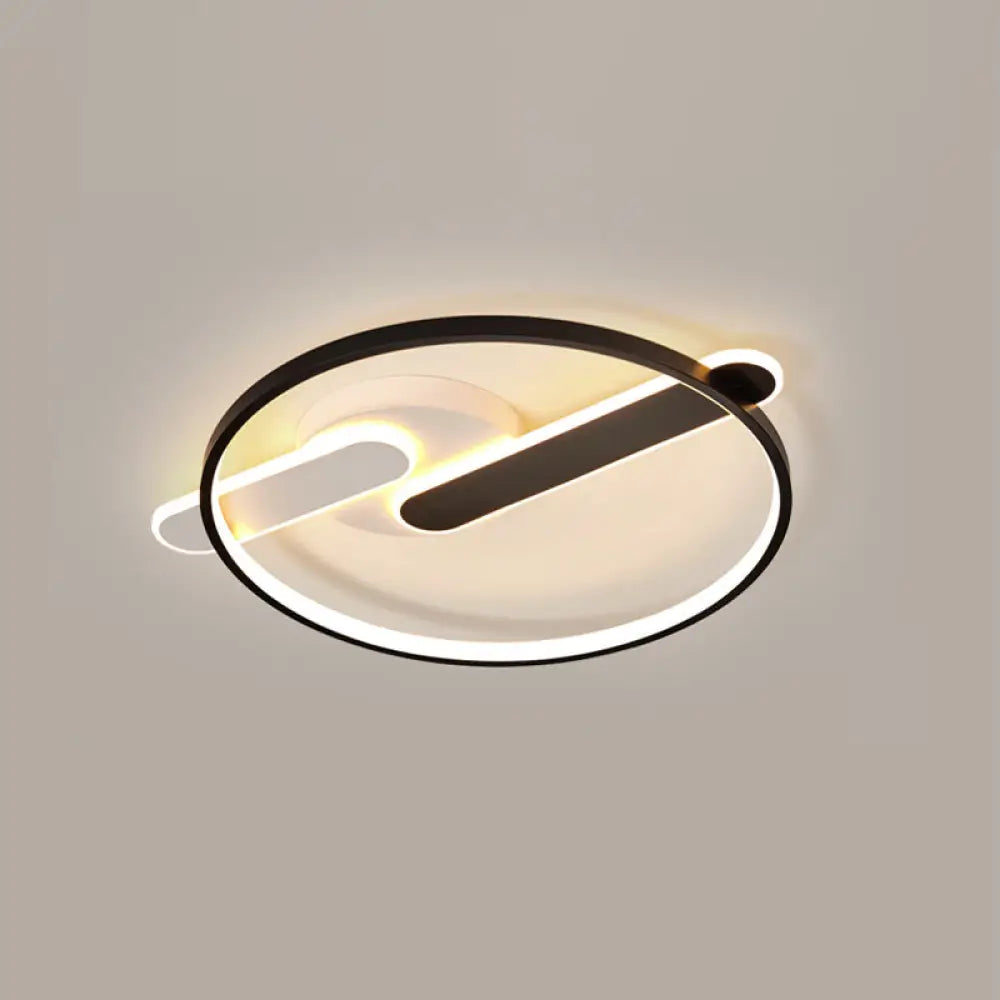 Modern Black - White Geometric Led Flush Ceiling Light For Bedroom / Third Gear Round