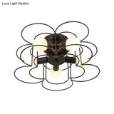 Modern Black/White Iron Frame Semi Flush Mount Chandelier - 5 Lights Bedroom Ceiling Lighting