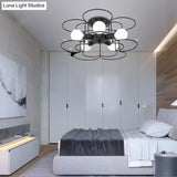 Modern Black/White Iron Frame Semi Flush Mount Chandelier - 5 Lights Bedroom Ceiling Lighting
