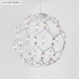 Modern Black/White Metal Globe Led Chandelier With Hollow Design - Stylish Hanging Lamp