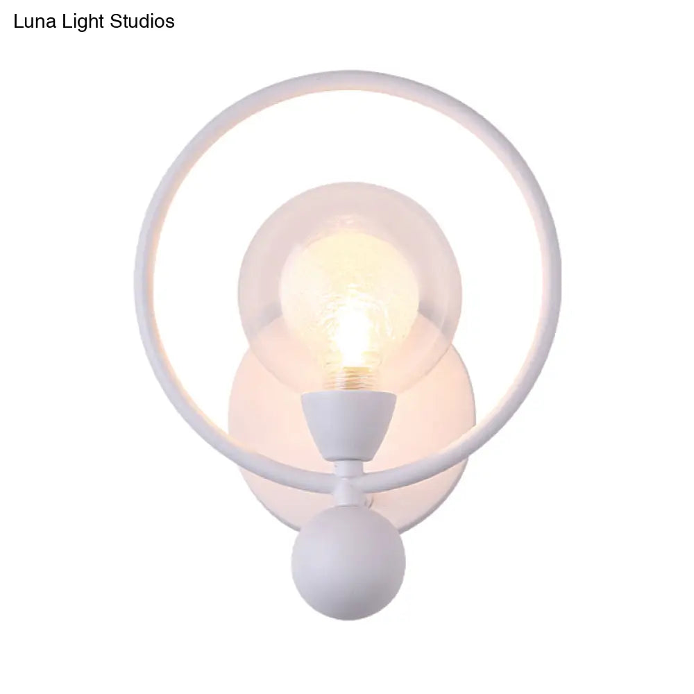 Modern Black/White Ring Wall Sconce Lamp With Glass Ball Shade