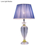 Modern Blue Barrel Table Lamp With Crystal Base - Bedroom Night Lighting
