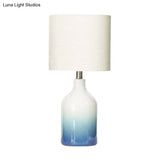 Modern Blue Ceramic Table Lamp - Urn Task Light With White Drum Shade