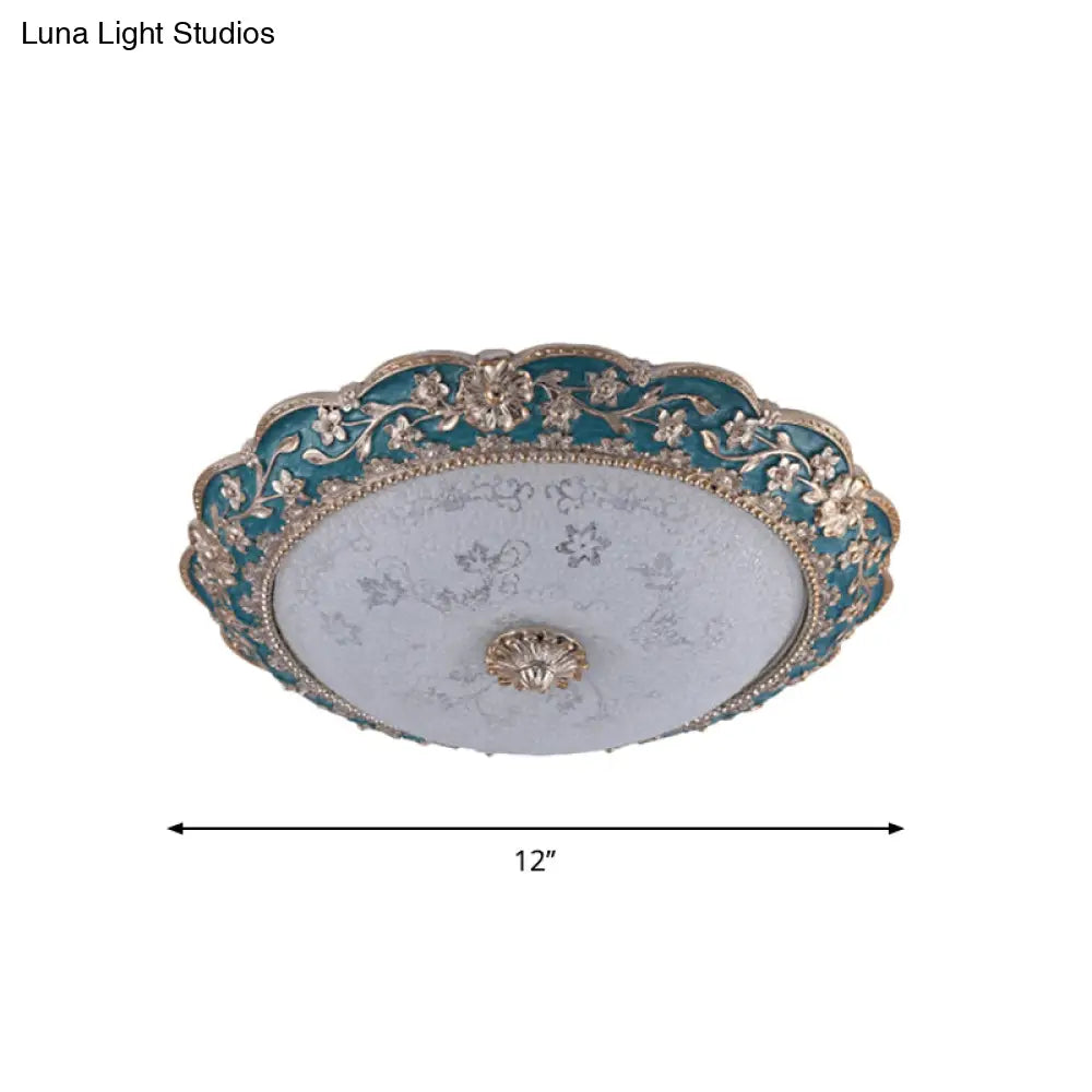 Modern Blue Crystal Led Flush Mount Ceiling Light For Bedroom 12’/16’/19.5’ Wide