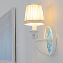 Modern Blue Elliptical Sconce Lamp - Wall Mounted Iron Light With Fabric Shade For Living Room