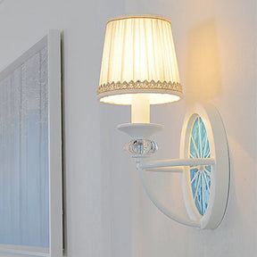 Modern Blue Elliptical Sconce Lamp - Wall Mounted Iron Light With Fabric Shade For Living Room