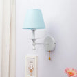 Modern Blue Fabric Tapered Shade Wall Light With Pull Chain - Dining Room Sconce / Straight