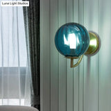 Modern Blue Ribbed Glass Bedroom Wall Sconce Light Fixture