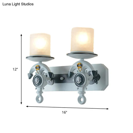 Modern Blue Wall Light With Cylindrical Dimpled Glass Shade - Sleek 1/2-Head Doorway Lighting