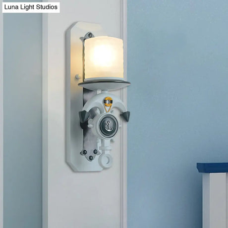 Modern Blue Wall Light With Cylindrical Dimpled Glass Shade - Sleek 1/2-Head Doorway Lighting