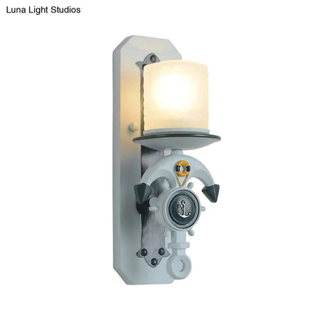 Modern Blue Wall Light With Cylindrical Dimpled Glass Shade - Sleek 1/2-Head Doorway Lighting