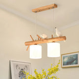 Modern Branch Island Pendant Light With Led Wood Dining Room Ceiling And Cream Glass Shade 2 /