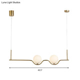 Modern Brass 2-Head Island Pendant With Adjustable Cord - Ball White Glass Shade Living Room Ceiling