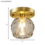 Modern Brass Ceiling Light With Faceted Crystal Globe Shade