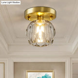 Modern Brass Ceiling Light With Faceted Crystal Globe Shade