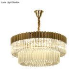 Modern Brass Chandelier Pendant Light With 6 Crystal Heads - 2 Tiers Living Room Décor
